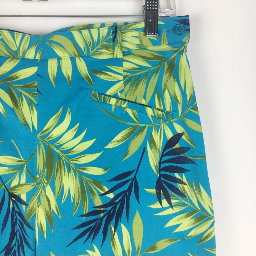 Willi Smith‎ Womens Size 10 Blue Green Tropical Palm Print Cropped Cotton Pants